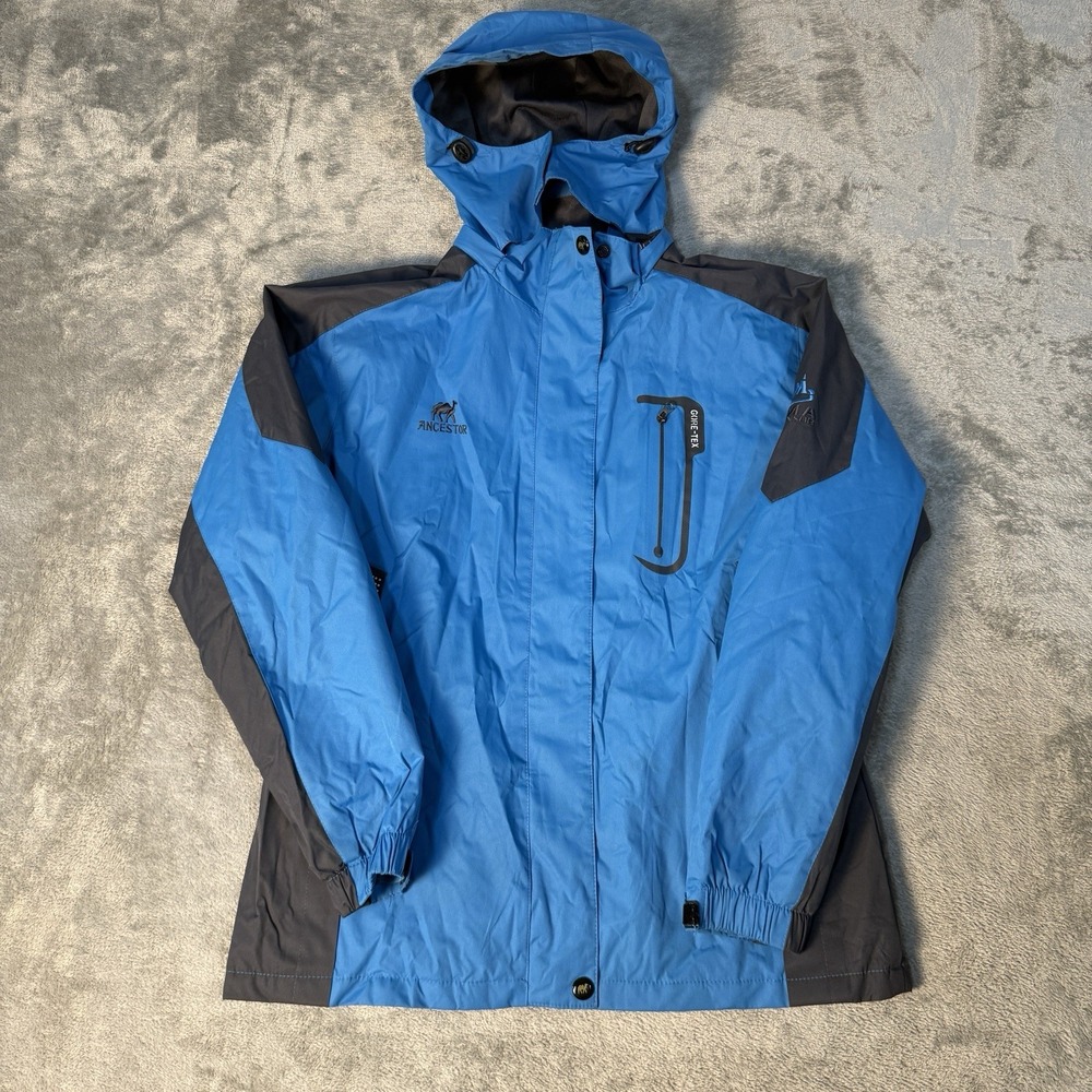 Diamond Candy Outdoor Waterproof Hooded Rain Jacket Blue Gray Size Medium M